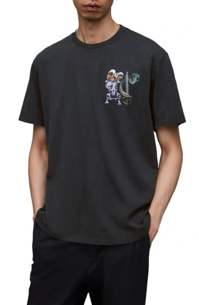 Allsaints Sabrerattler Cotton Graphic T-shirt In Washed Black