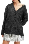 Allsaints Sabrina Metallic Relaxed Fit Cardigan In Black