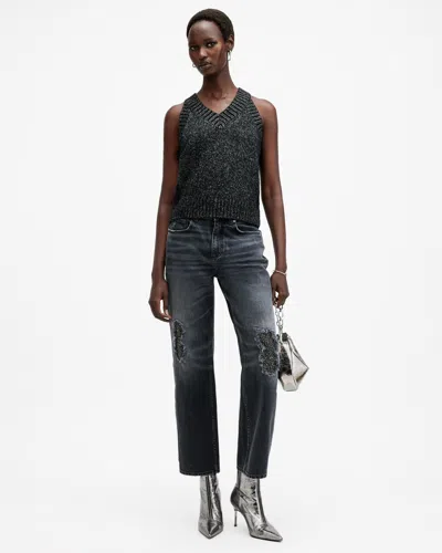 Allsaints Sabrina Metallic Relaxed Fit Tank Top In Black