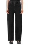 Allsaints Sadie High Rise Ankle Barrel Jeans In Washed Black In Black