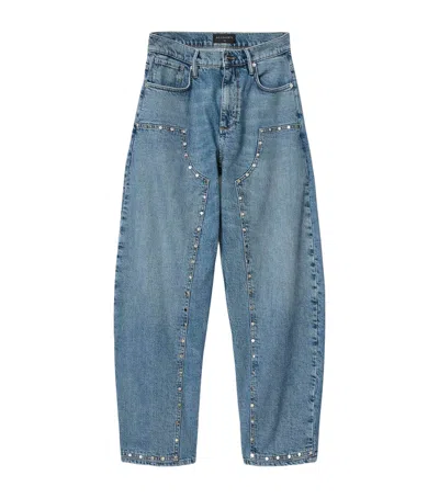 Allsaints Sadie Studded Barrel-leg Jeans In Blue