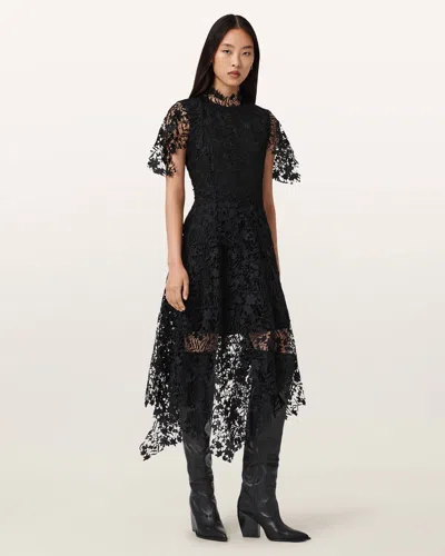 Allsaints Saege Lace Midi Dress In Black