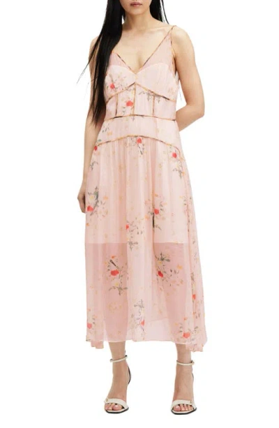 Allsaints Saffron Kora Floral Print Dress In Dusky Pink