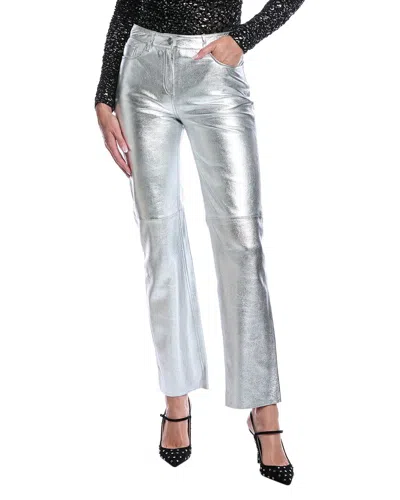 Allsaints Saige Foil Leather Trouser In Silver