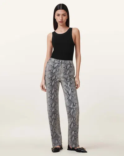 Allsaints Saige Snake Skin Effect Leather Trousers In Natural White