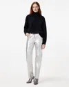 Allsaints Saige Straight Fit Foiled Leather Pants In Silver
