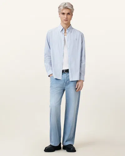 Allsaints Saint Long Sleeve Cotton Shirt In Willow Blue