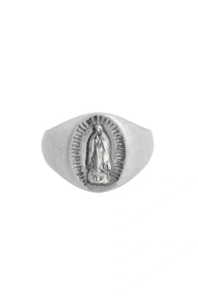 Allsaints Saint Sterling Silver Signet Ring In Warm Silver