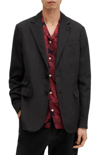 Allsaints Sainte Linen Blend Garment Washed Blazer In Liquorice Black