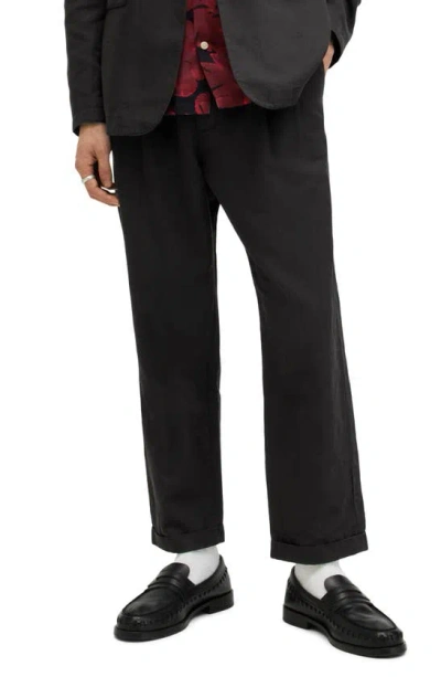 Allsaints Sainte Wide Tapered Leg Pants In Liquorice Black