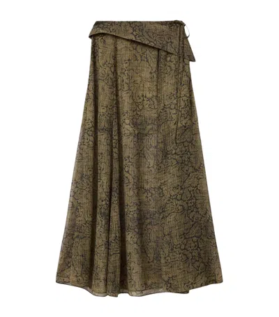 Allsaints Womens Sirius Gold Bl Sali Graphic-print Woven Midi Skirt In Brown