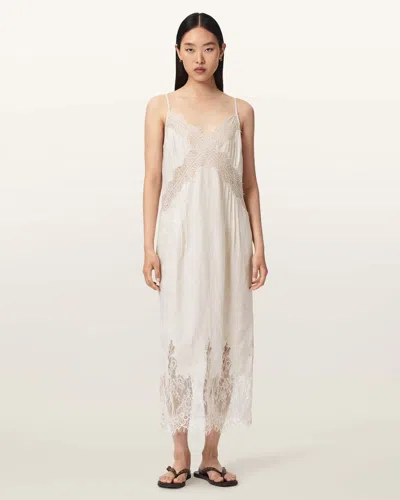 Allsaints Samia Linen Lace Midi Dress In White