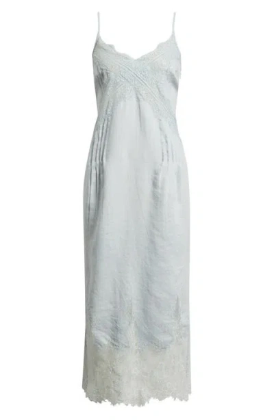 Allsaints Samia Pintuck Lace Trim Linen Slip Dress In Gray
