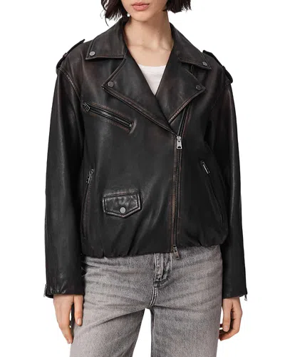 Allsaints Samina Leather Biker Jacket In Black