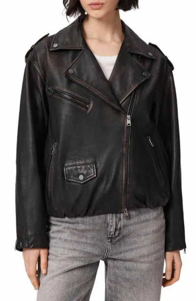 Allsaints Samina Leather Biker Jacket In Brown