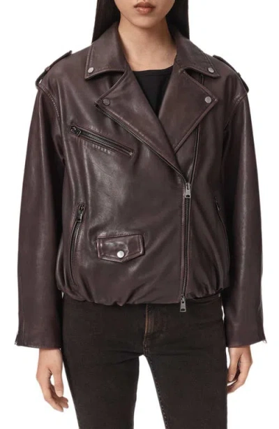 Allsaints Samina Leather Biker Jacket In Oxblood Red