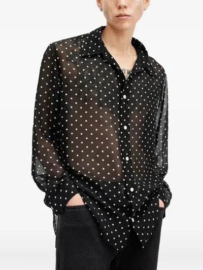 Allsaints Sangha Polka-dot Sheer Shirt In Black
