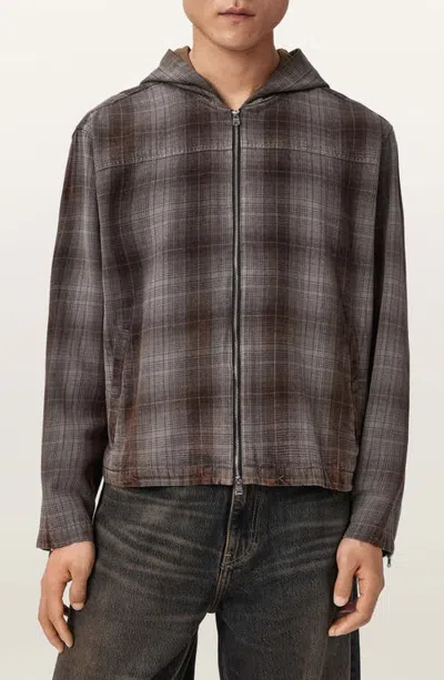 Allsaints Santo Hooded Shirt Jacket In Shale Grey