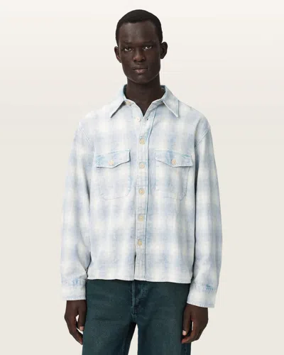 Allsaints Santos Long Sleeve Checked Shirt In Blue