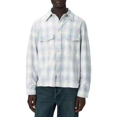 Allsaints Santos Stripe Embroidered Graphic Cotton Button-up Shirt In Blue