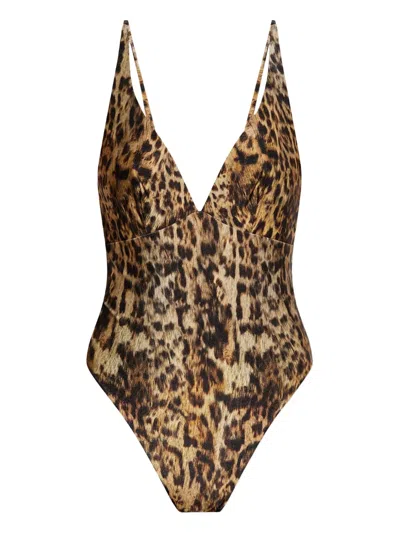 Allsaints Leopard Print Plunge Swimsuit