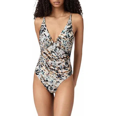 Allsaints Saph Plunge Neck Animal Print Swimsuit In Multi