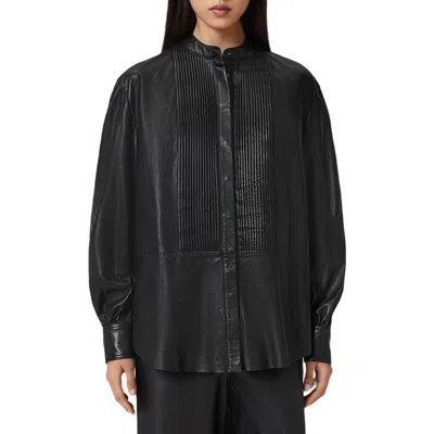 Allsaints Sara Pintuck Leather Shirt In Black