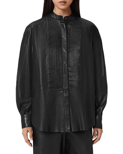 Allsaints Sara Pleated Leather Shirt In Black
