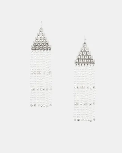 Allsaints Sarai Studded Bead Earrings In Warm Silver/clear