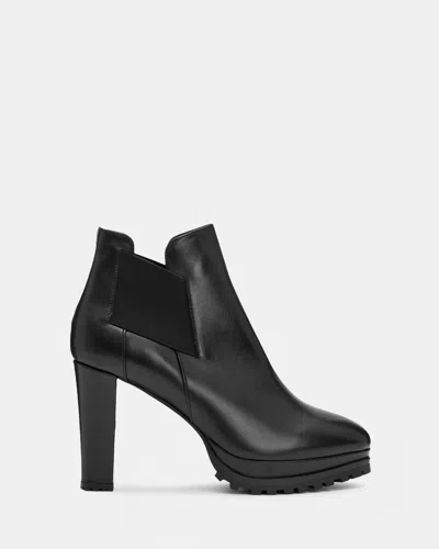 Allsaints Womens Black Sarris Block-heel Patent-leather Ankle Boots