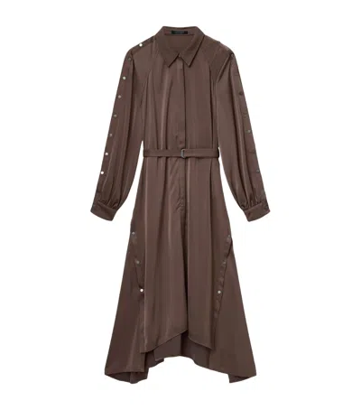 Allsaints Satin Lexi Midi Shirt Dress In Brown
