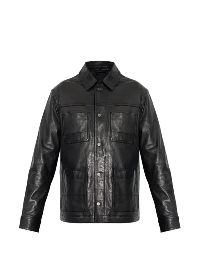 Allsaints Mens Black Saxon Patch-pocket Leather Jacket Xxl