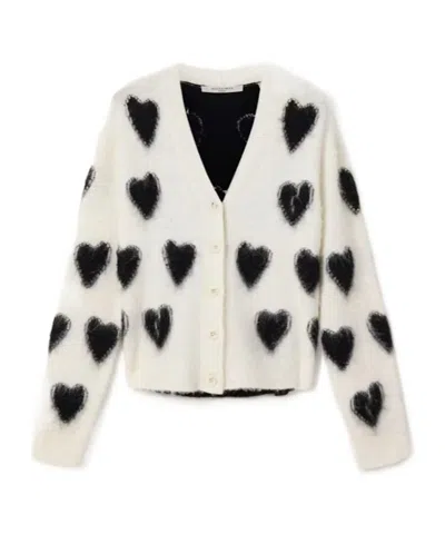 Allsaints Scatter Heart Pattern Cardigan In White