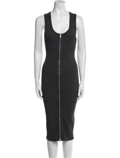 Pre-owned Allsaints Scoop Neck Midi Length Dress In Gray