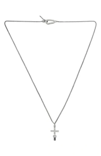 Allsaints Screw Cross Pendant Necklace In Rhodium