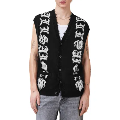 ALLSAINTS ALLSAINTS SCRIPTURE DISTRESSED GRAPHIC BUTTON-UP SWEATER VEST