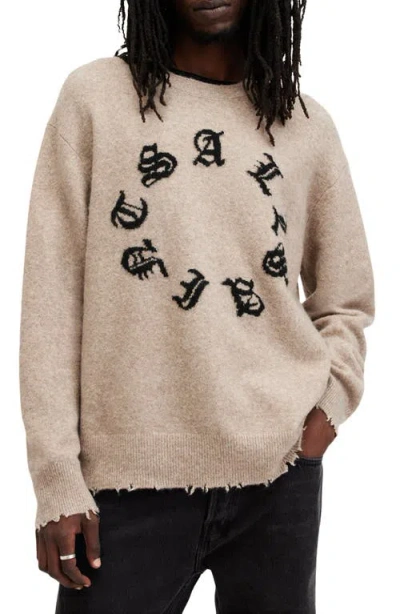 Allsaints Wool-blend Scripture Sweater In Taupe Brown