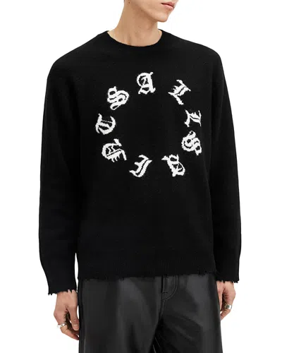 Allsaints Scripture Relaxed Fit Logo Sweater In Black