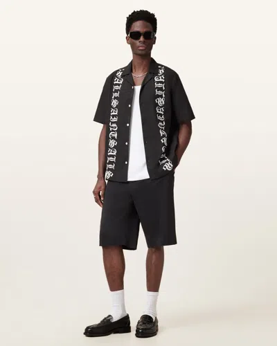 Allsaints Scripture Short Sleeve Textured Shirt In Faded Black