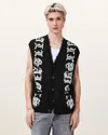 Allsaints Scripture Sleeveless Knitted Tank Top In Black/ecru White
