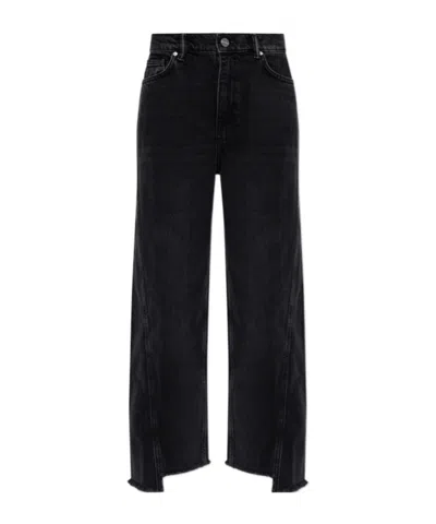Allsaints Seamdetail Rawhem Wideleg Jeans In Black