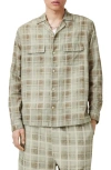 Allsaints Seattle Check Long Sleeve Camp Shirt In Light Ash Green