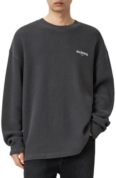 Allsaints Sect Waffle Knit Sweatshirt In Black