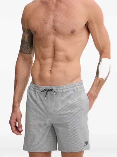 Allsaints Seersucker Striped Swim Shorts In Gray