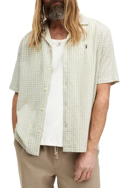 Allsaints Selenite Seersucker Camp Shirt In Milky Grey