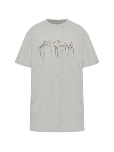 Allsaints Sequin-embellished Logo-print T-shirt In Gray