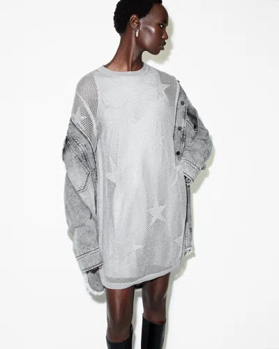 Allsaints Seraph Open Stitch Mini Dress In Silver Birch Grey
