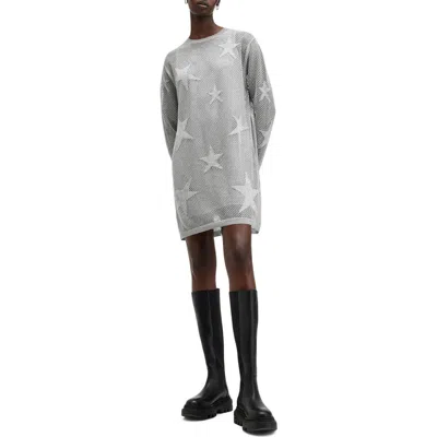 Allsaints Seraph Star Long Sleeve Mesh Minidress In Gray
