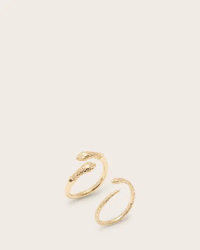 Allsaints Serpent Textured Ring Set In Warm Silver
