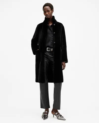 Allsaints Serra 2-in-1 Reversible Shearling Coat In Black